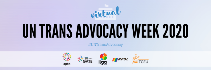 UN Trans Advocacy Week 2020 banner, including involved organisations logos