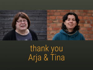 Photos of Arja Voipio and Tina Orban above the text 'thank you Arja & Tina'